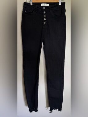 KanCan High Rise Skinny Jeans Black Button Fly Raw Hem Size 7/27